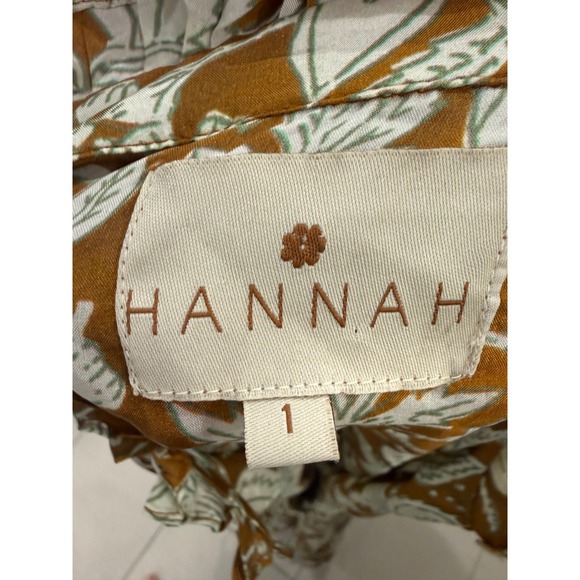 Hannah Artwear Silk Floral Mini Dress Ochre Brown Woodblock Print Size 1 - Picture 7 of 9